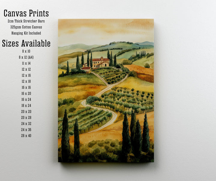 Tuscany Watercolor Painting Italian Landscape Art Tuscany Print Scenic Tuscany Decor