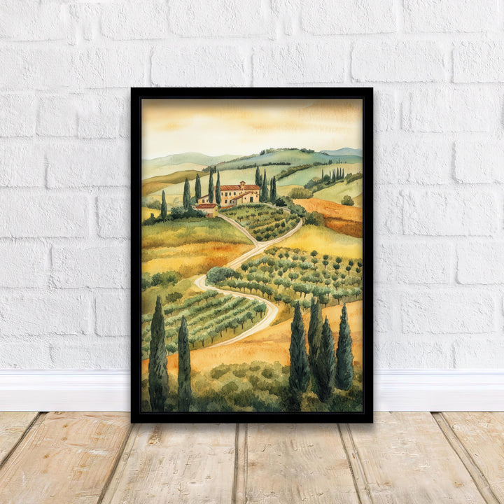 Tuscany Watercolor Painting Italian Landscape Art Tuscany Print Scenic Tuscany Decor