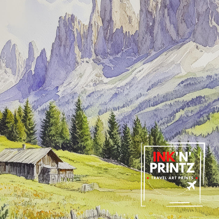 Dolomites Watercolor Painting Italian Alps Art Dolomites Print Scenic Mountain Decor