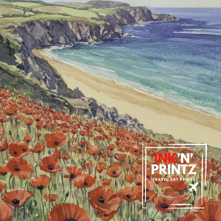 Polly Joke Cornwall Watercolor Painting Seaside Art Polly Joke Print Scenic Cornwall Beach Decor