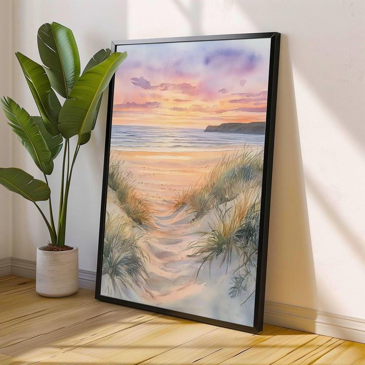 Saunton Sands Watercolor Painting North Devon Beach Art Saunton Sands Print Scenic Seaside Decor