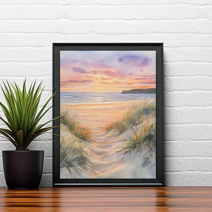 Saunton Sands Watercolor Painting North Devon Beach Art Saunton Sands Print Scenic Seaside Decor