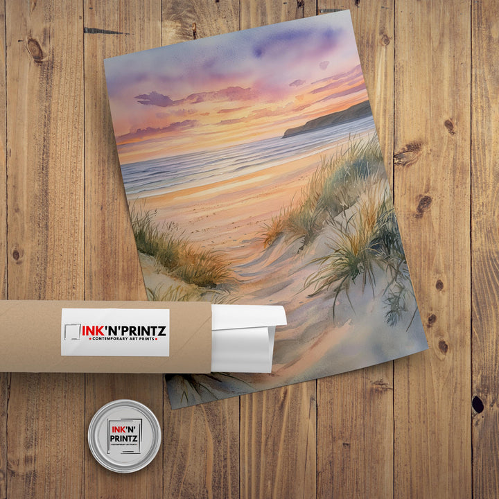 Saunton Sands Watercolor Painting North Devon Beach Art Saunton Sands Print Scenic Seaside Decor