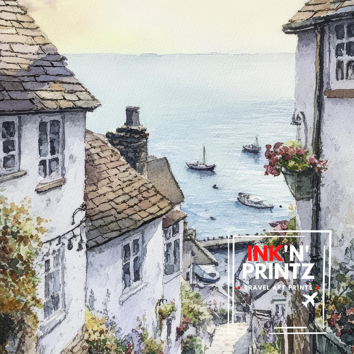 Clovelly Watercolor Painting Devon Village Art Clovelly Print Scenic Seaside Decor