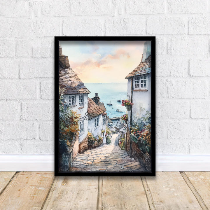 Clovelly Watercolor Painting Devon Village Art Clovelly Print Scenic Seaside Decor