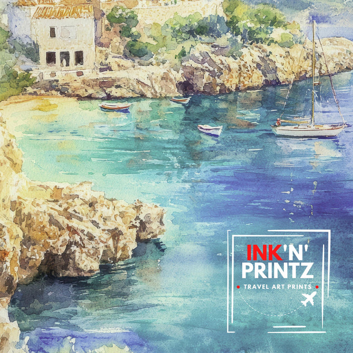 Majorca Watercolour Painting Spanish Island Art Majorca Print Scenic Mediterranean Landscape Poster Majorca Seaside Decor