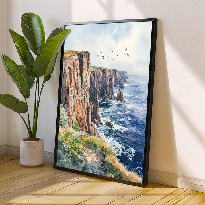 Land's End Watercolor Painting Cornwall Coastal Art Land's End Print Scenic Seaside Decor