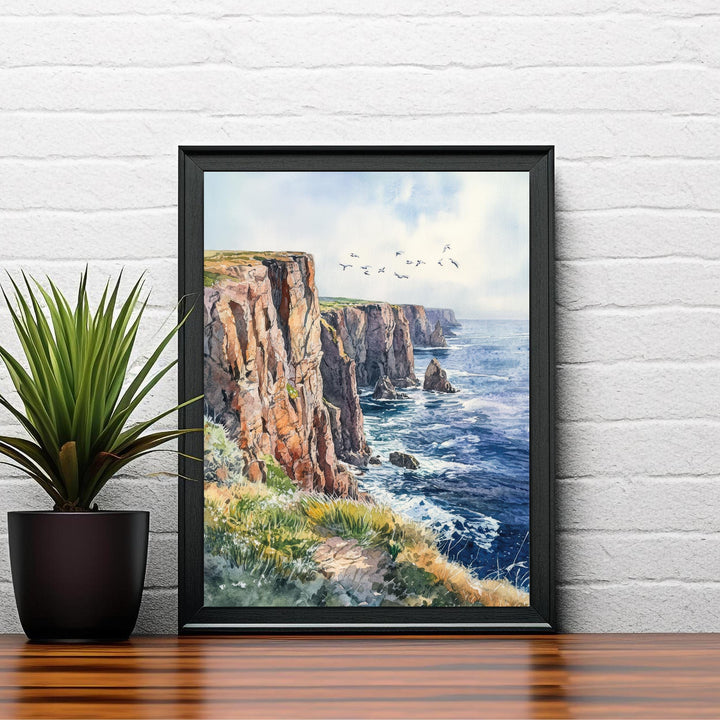 Land's End Watercolor Painting Cornwall Coastal Art Land's End Print Scenic Seaside Decor