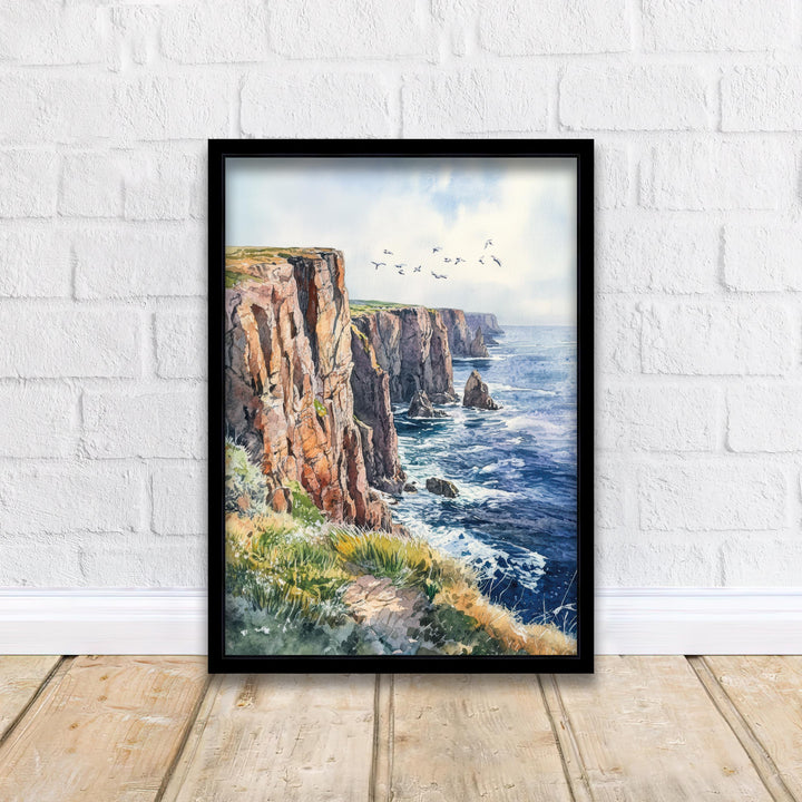 Land's End Watercolor Painting Cornwall Coastal Art Land's End Print Scenic Seaside Decor