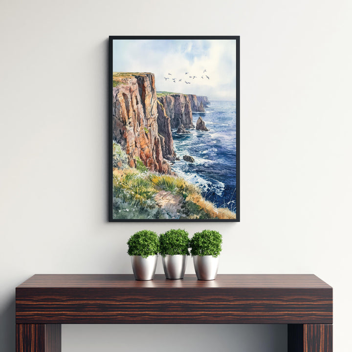 Land's End Watercolor Painting Cornwall Coastal Art Land's End Print Scenic Seaside Decor