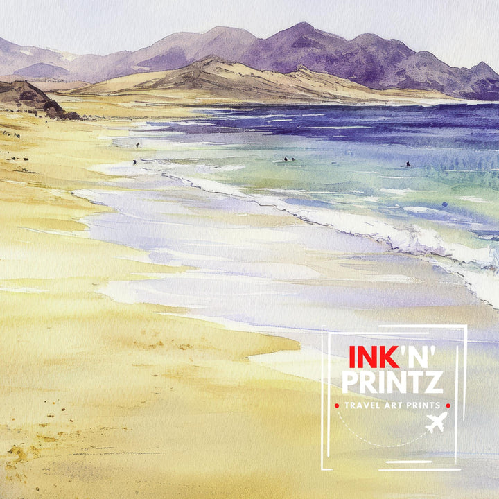 Fuerteventura Watercolor Painting Canary Islands Art Fuerteventura Print Scenic Beach Decor
