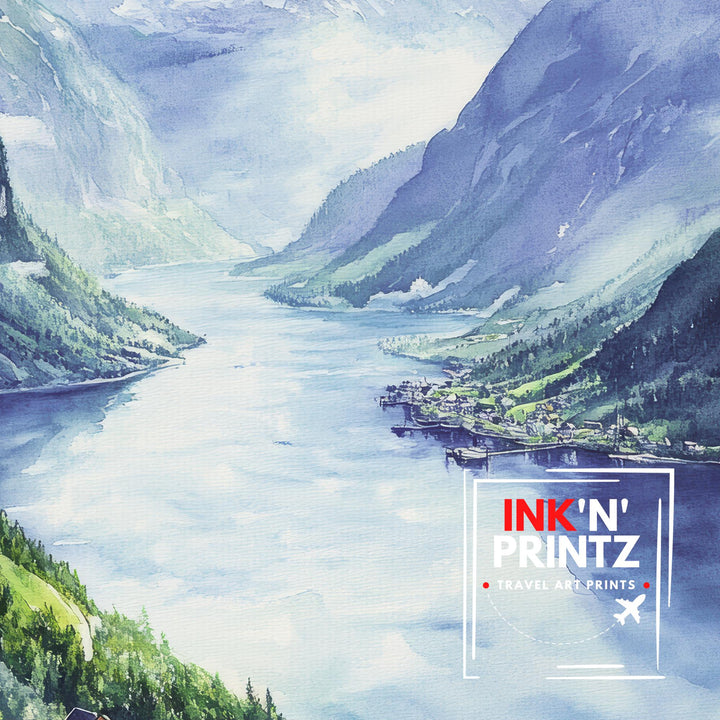 Geiranger Norway Watercolor Painting Scenic Fjord Art Geiranger Print Norway Landscape Decor