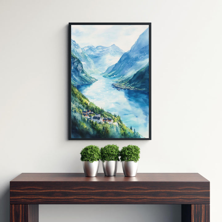 Geiranger Norway Watercolor Painting Scenic Fjord Art Geiranger Print Norway Landscape Decor