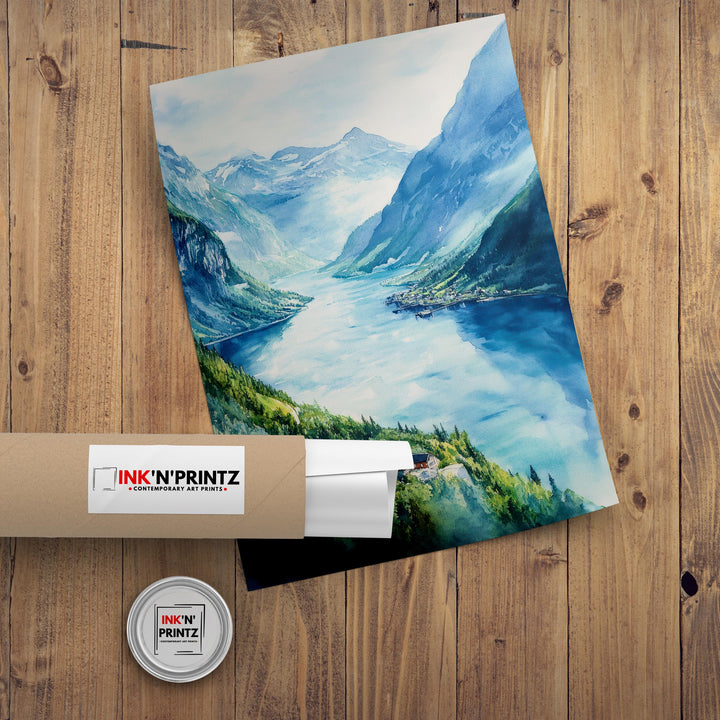 Geiranger Norway Watercolor Painting Scenic Fjord Art Geiranger Print Norway Landscape Decor