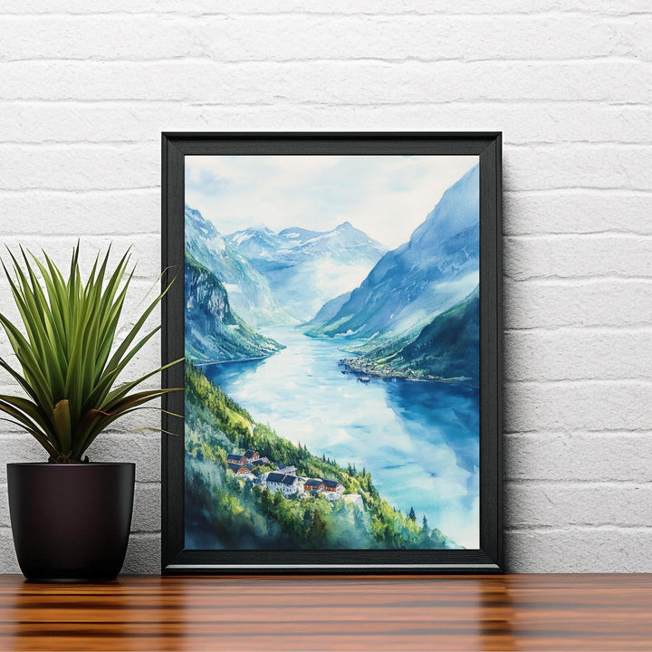 Geiranger Norway Watercolor Painting Scenic Fjord Art Geiranger Print Norway Landscape Decor