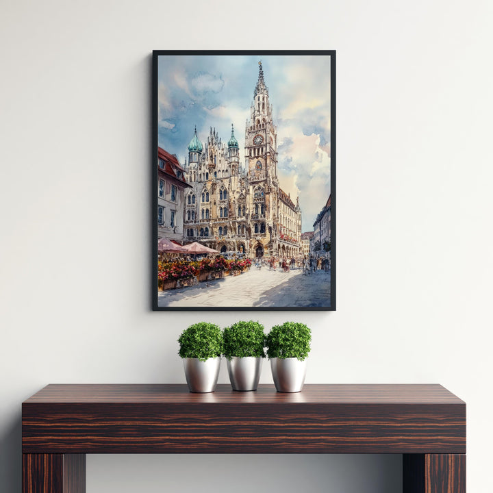 Munich Germany Watercolor Painting German City Art Munich Print Scenic Cityscape Decor