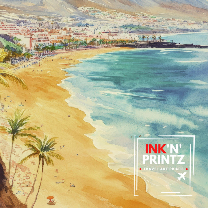Tenerife Watercolor Painting Canary Islands Art Tenerife Print Scenic Spanish Island Decor