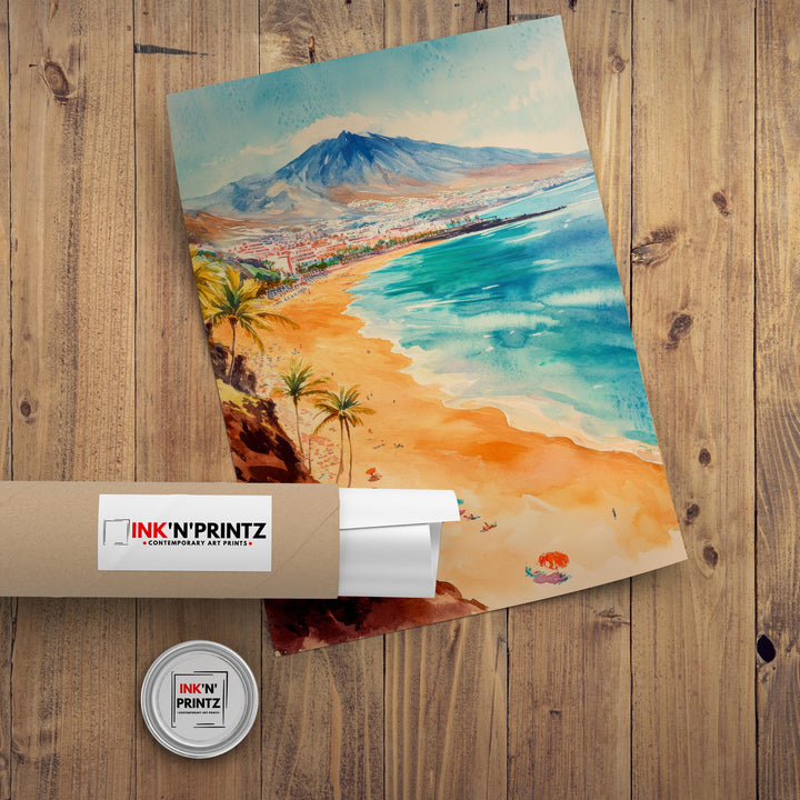 Tenerife Watercolor Painting Canary Islands Art Tenerife Print Scenic Spanish Island Decor
