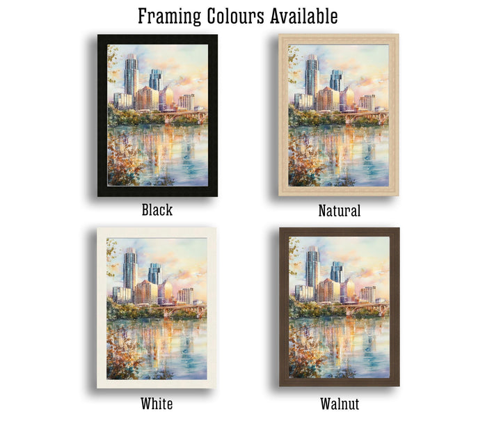 Austin Texas Watercolor Painting Austin Skyline Art Texas Print Scenic Cityscape Decor