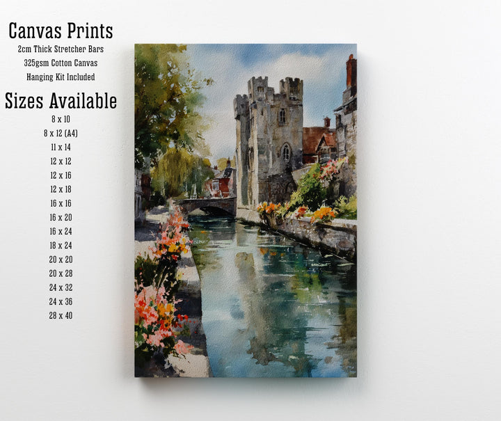 Canterbury Watercolor Painting UK Historic City Art Canterbury Print Scenic Cathedral City Decor Medieval Streets Art