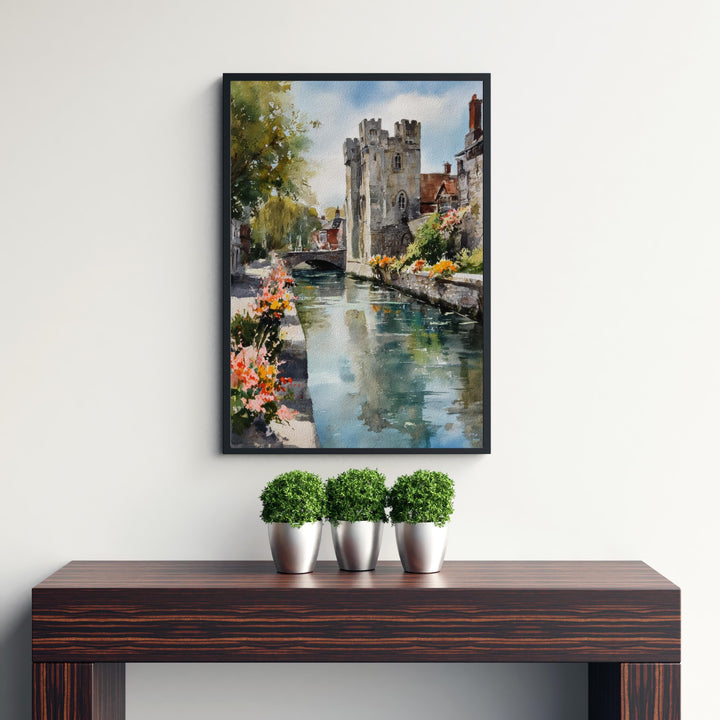 Canterbury Watercolor Painting UK Historic City Art Canterbury Print Scenic Cathedral City Decor Medieval Streets Art