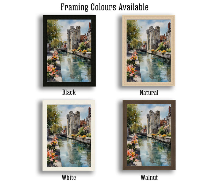 Canterbury Watercolor Painting UK Historic City Art Canterbury Print Scenic Cathedral City Decor Medieval Streets Art