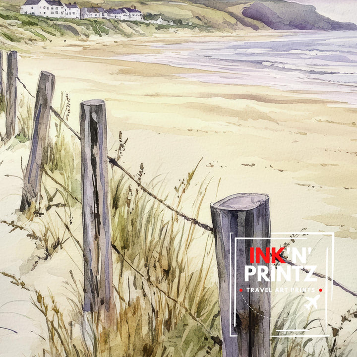 Croyde Bay Watercolor Painting North Devon Beach Art Croyde Bay Print Scenic Seaside Decor