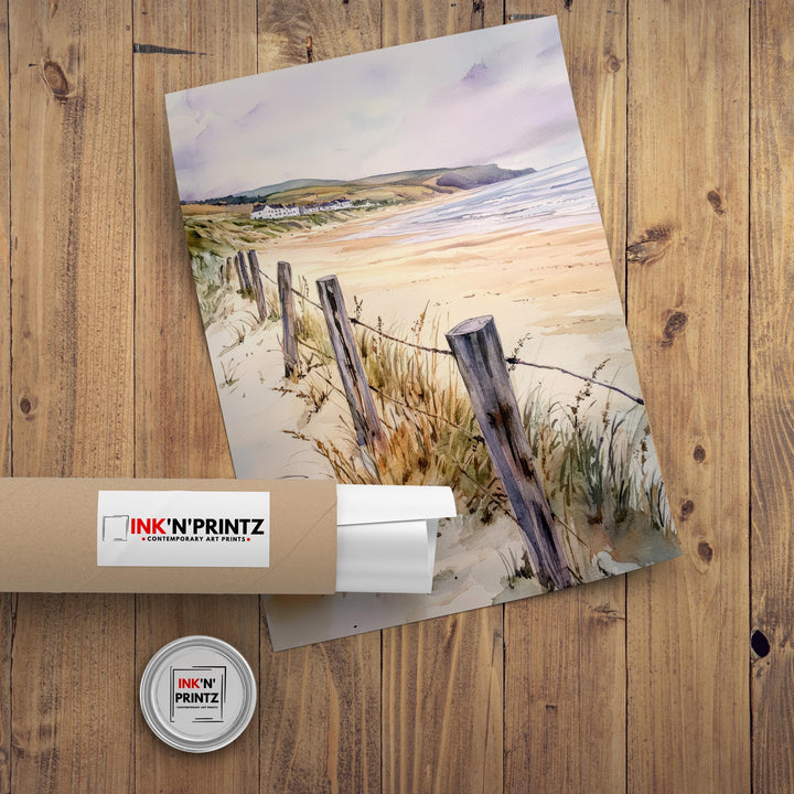 Croyde Bay Watercolor Painting North Devon Beach Art Croyde Bay Print Scenic Seaside Decor