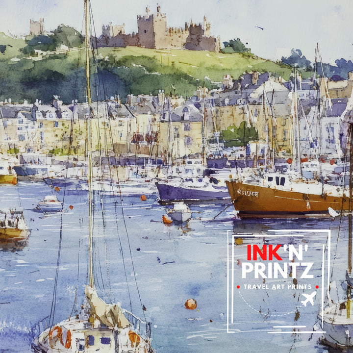 Falmouth Watercolor Painting Cornwall Coastal Art Falmouth Print Scenic Seaside Village Decor