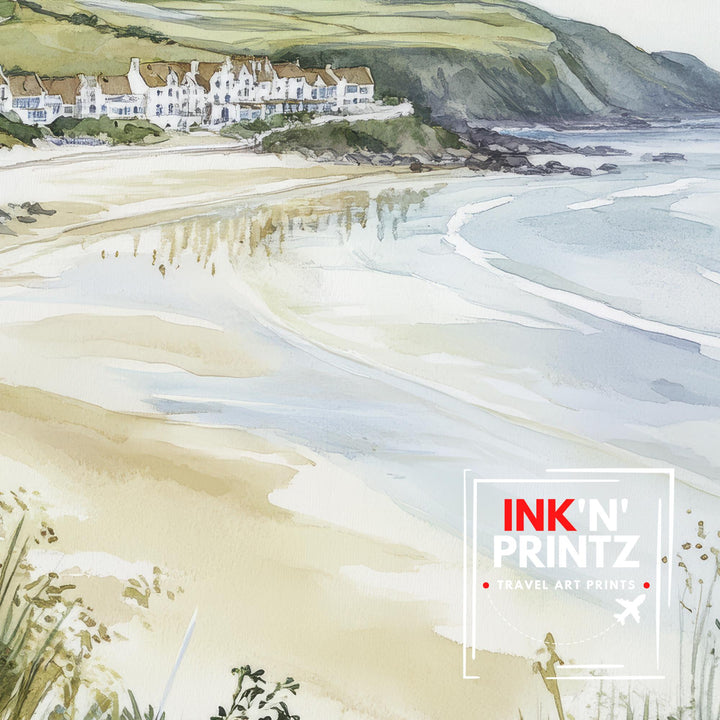 Woolacombe Watercolor Painting North Devon Beach Art Woolacombe Print Scenic Seaside Decor