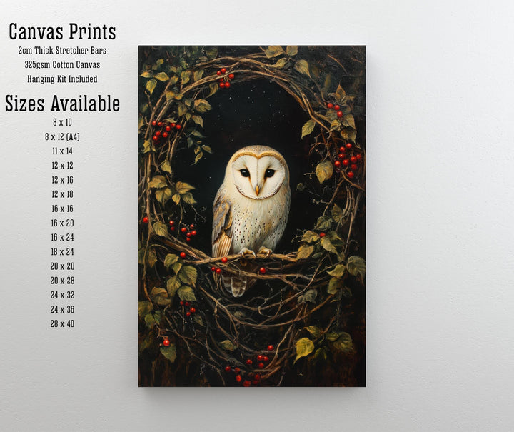 Barn Owl in Hedgerow Art Print Cottagecore Woodland Bird Decor Rustic Nature Wall Art