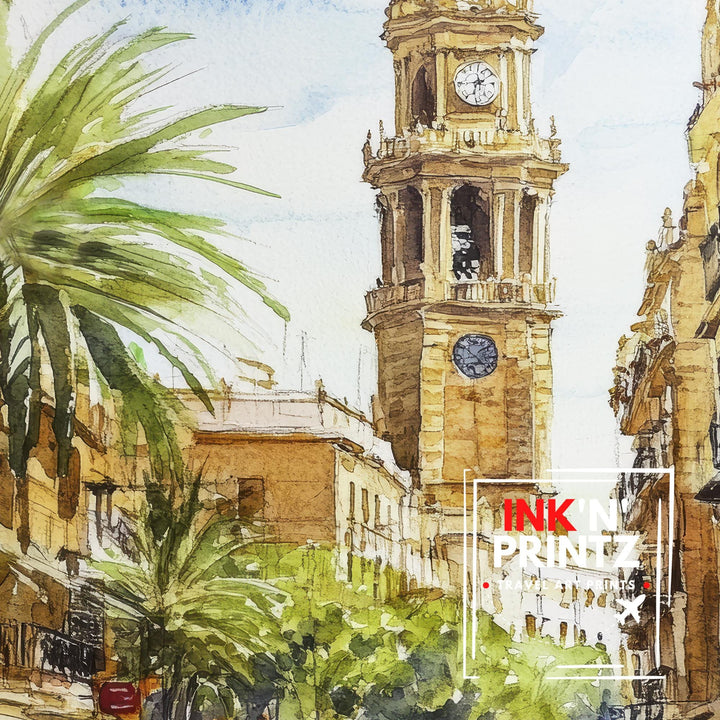 Valencia Watercolor Painting Spain City Art Valencia Print Scenic Mediterranean Decor
