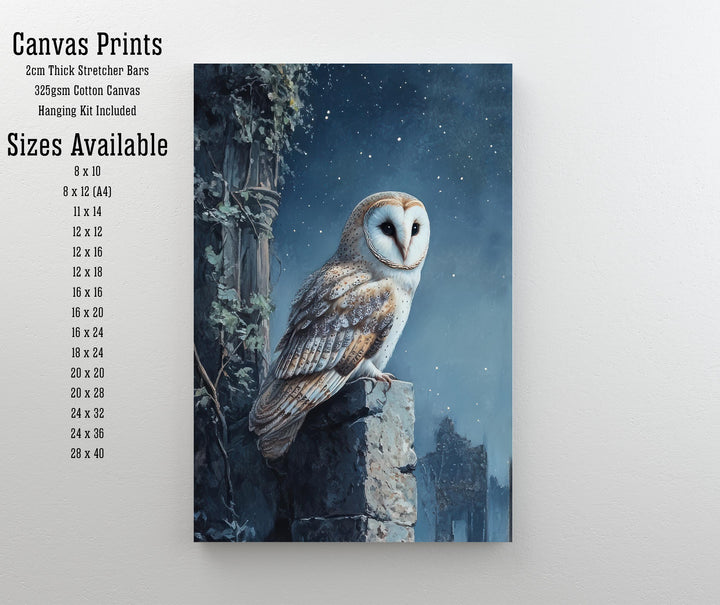 Barn Owl in Ivy Ruins Art Print Cottagecore Woodland Bird Decor Gothic Nature Wall Art