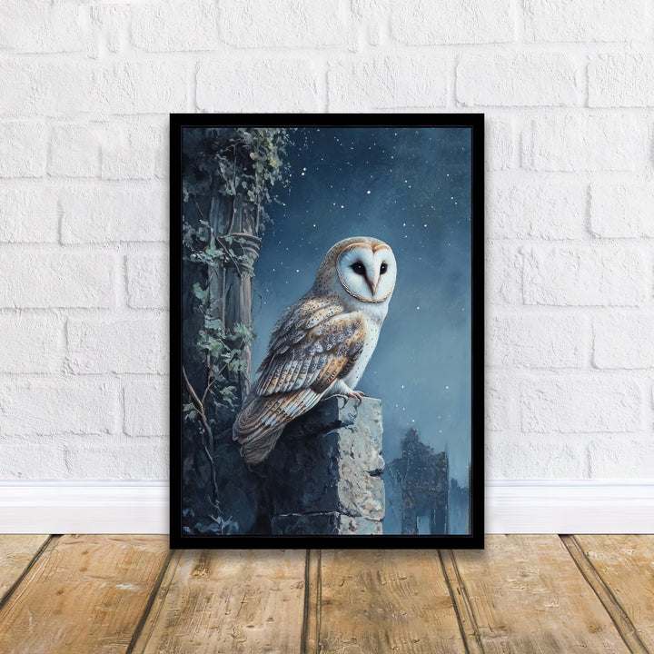Barn Owl in Ivy Ruins Art Print Cottagecore Woodland Bird Decor Gothic Nature Wall Art