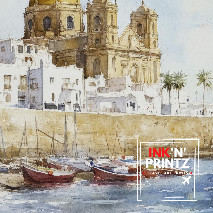 Cadiz Spain Watercolor Painting Spanish City Art Cadiz Print Scenic Andalusia Decor