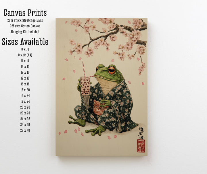 Japanese Frog Drinking Tea Art Print Whimsical Poster Ukiyo-e Style Wall Art for Cozy Homes and Nature Inspired Decor