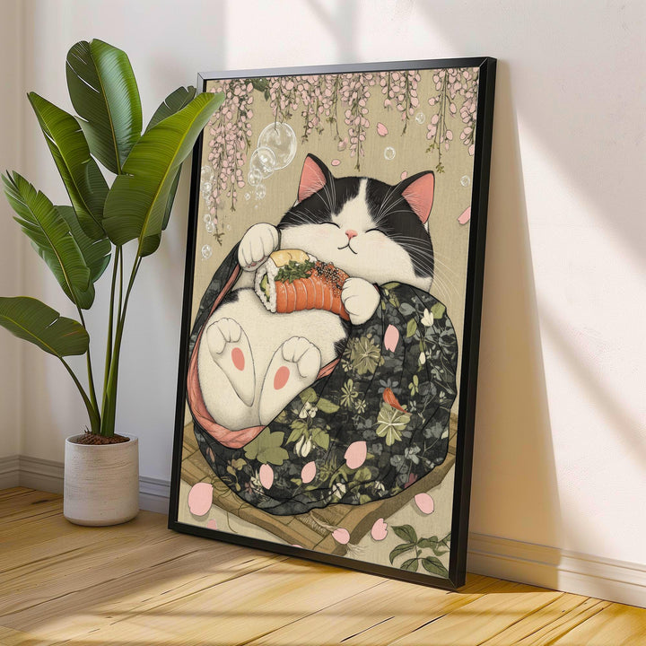Japanese Cat Sleeping Poster Cute Feline Wall Art Japanese Style Home Decor