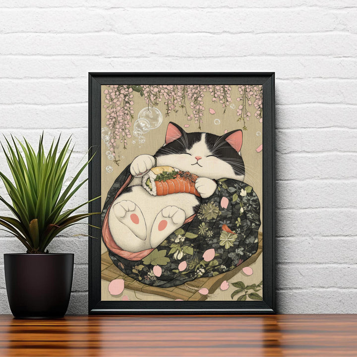 Japanese Cat Sleeping Poster Cute Feline Wall Art Japanese Style Home Decor