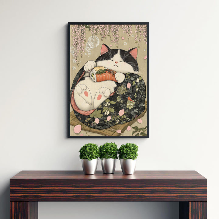 Japanese Cat Sleeping Poster Cute Feline Wall Art Japanese Style Home Decor