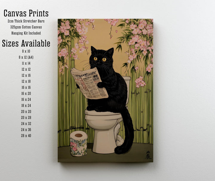 Japanese Cat Sitting on Toilet Art Print Whimsical Poster Ukiyo-e Style Funny Cat Wall Art for Cozy Homes and Quirky Bathroom Decor