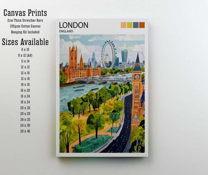 London Travel Poster UK City Art London Print Scenic London Landmark Decor