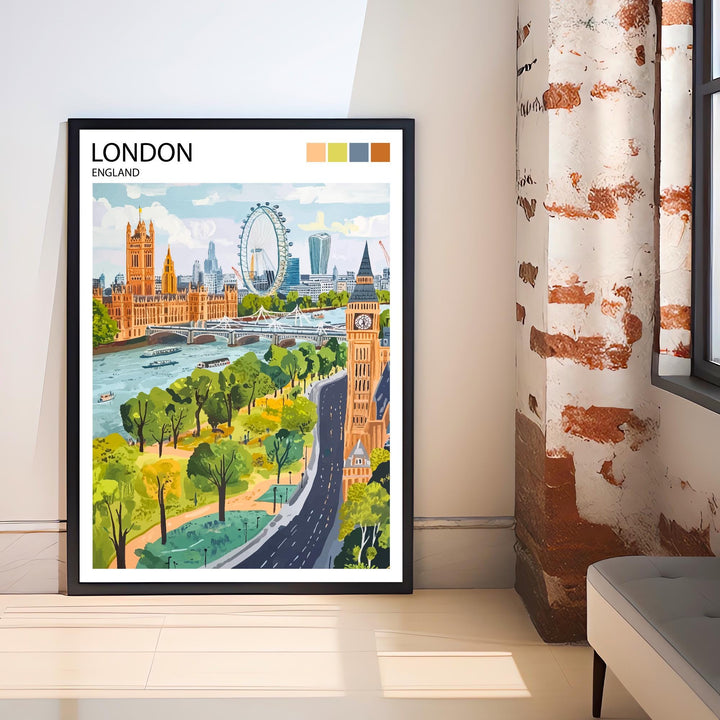 London Travel Poster UK City Art London Print Scenic London Landmark Decor