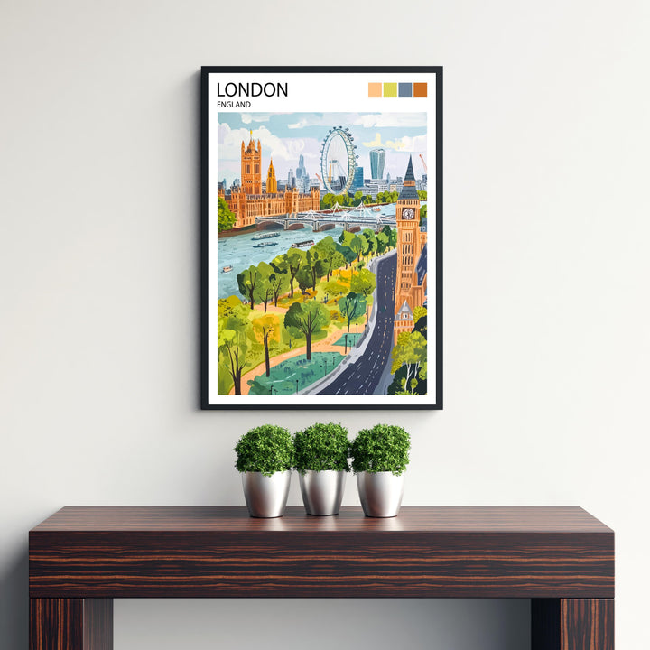 London Travel Poster UK City Art London Print Scenic London Landmark Decor