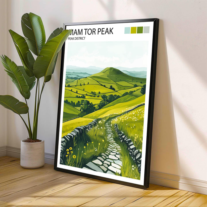 Mam Tor Peak District Travel Poster UK Landscape Art Mam Tor Print Scenic Mountain Decor