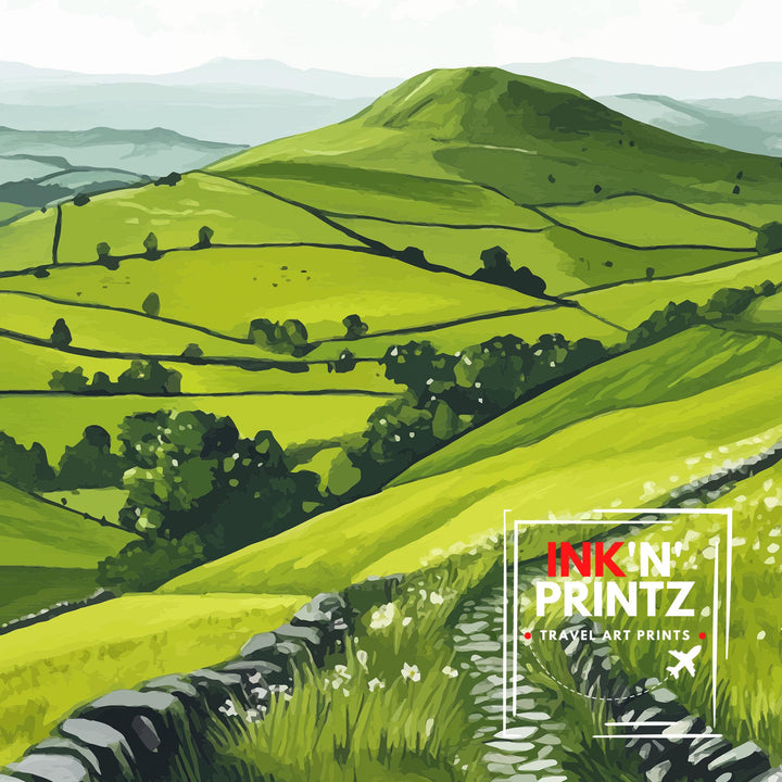 Mam Tor Peak District Travel Poster UK Landscape Art Mam Tor Print Scenic Mountain Decor