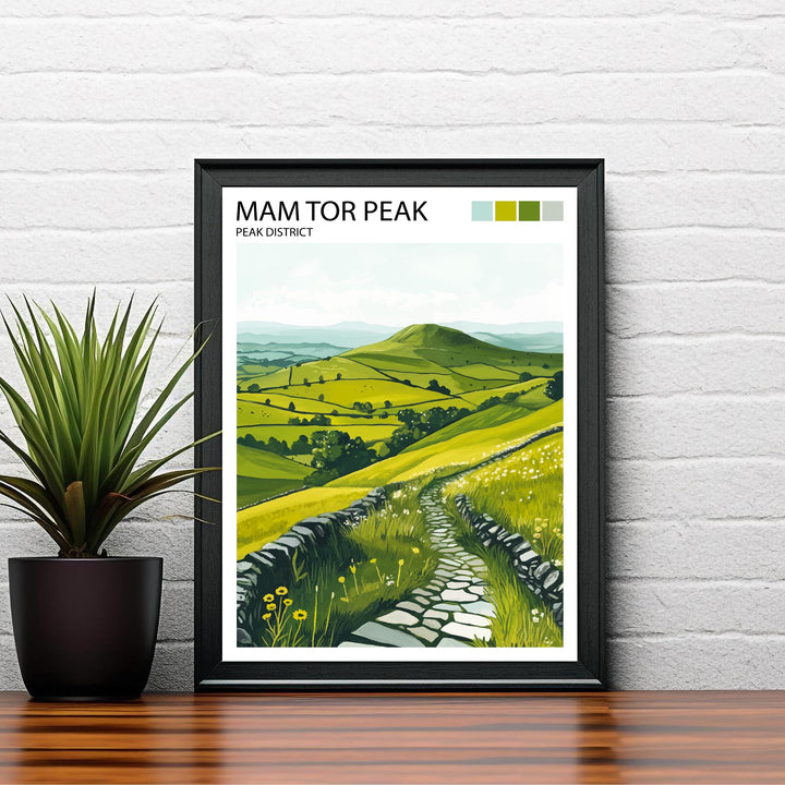 Mam Tor Peak District Travel Poster UK Landscape Art Mam Tor Print Scenic Mountain Decor