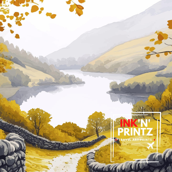 Lake District Travel Poster UK Landscape Art Lake District Print Scenic Mountain Lake Decor