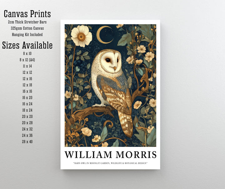 William Morris Barn Owl in Moonlit Garden Art Print Cottagecore Decor Vintage Woodland Wall Art Nature Poster for Cozy Homes and Garden