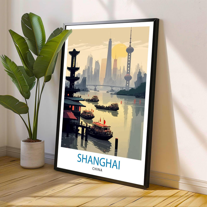 Shanghai China Travel Poster Shanghai Wall Art China Travel Poster Shanghai Illustration Travel Print Gift for Shanghai China Home Decor