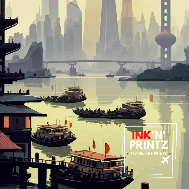 Shanghai China Travel Poster Shanghai Wall Art China Travel Poster Shanghai Illustration Travel Print Gift for Shanghai China Home Decor